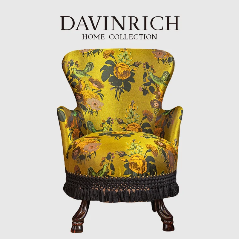 DAVINRICH Maximalist Style Vintage fotel wypoczynkowy fuzja chińskich i zachodnich elementów kompozycja z kwiatów ptaki żakardowa pojedyncza Sofa