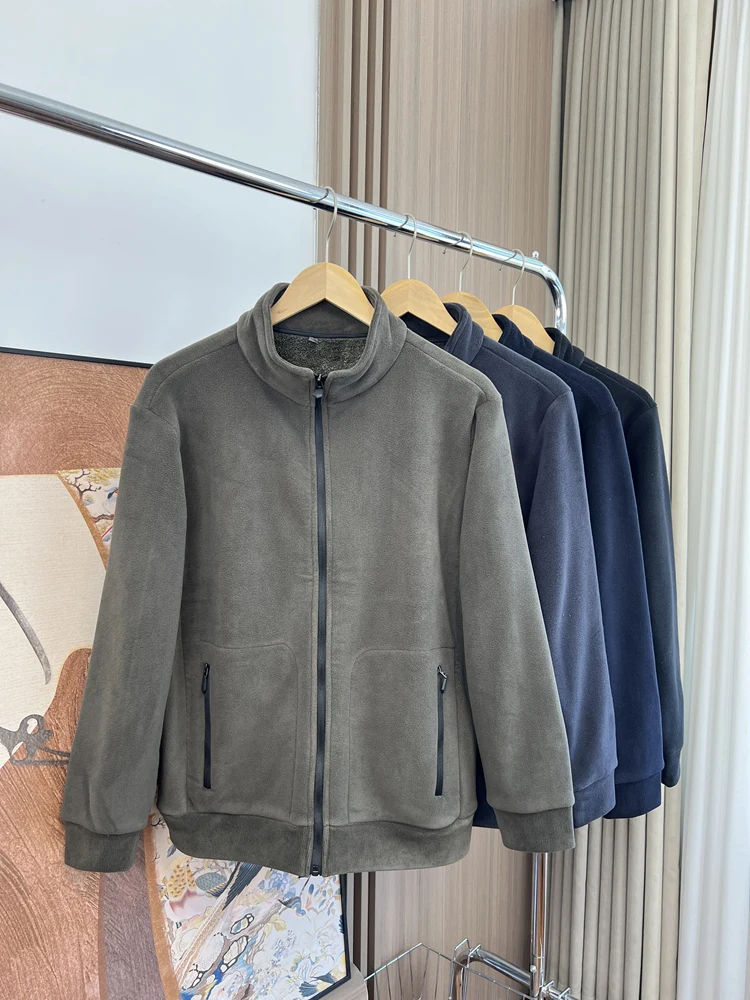 

Thiened Fce Orlon на молнии, повседневный теплый кардиган с воротником-стойкой, куртка для мужчин, осенняя уличная модная верхняя одежда для отдыха