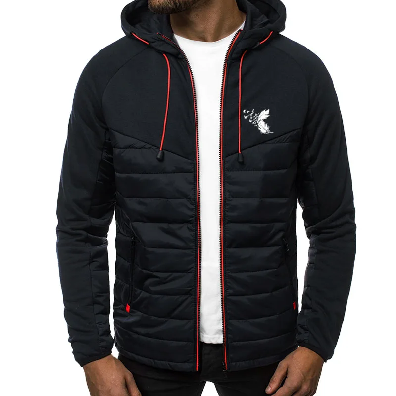 

Fashionable new men's autumn and winter color blocked casual printed warm hooded jacket, comfortable sports top