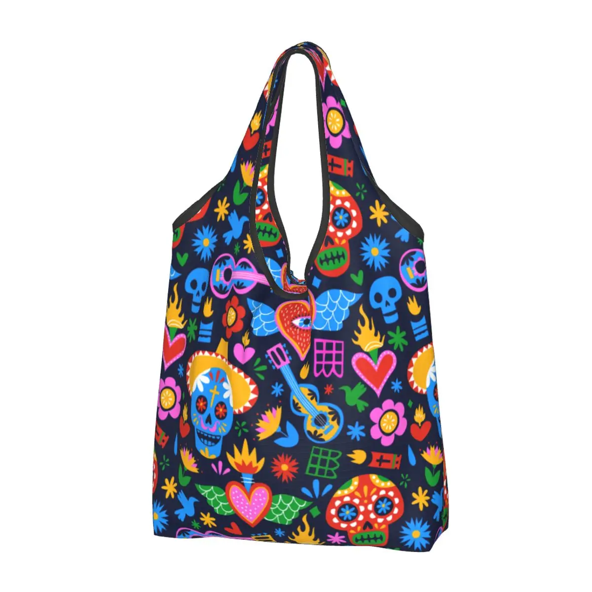 Mexican Sugar Skull Day Of The Dead Grocery Bags Durable Large recycle Foldable Mexico Dia De Muertos Calavera Shopping Eco Bag