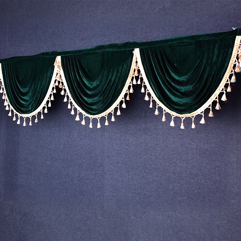 Golden Fringed Edge Velvet Valance Curtains Event Party Valance Panel Decoration Wedding Backdrop Curtain Swag Stage Background