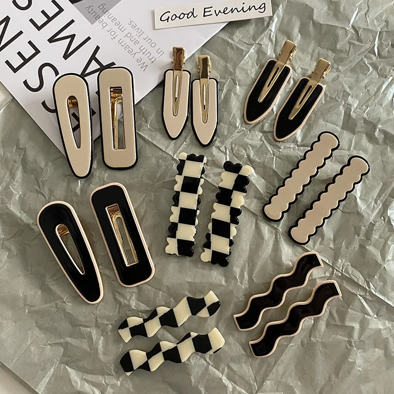 2/4/6Pcs Hairpin Women Checkerboard Plaid Hair Clip Korean Trend Acrylic Bangs Broken Hairpin Duckbill Girl Hair Accessories