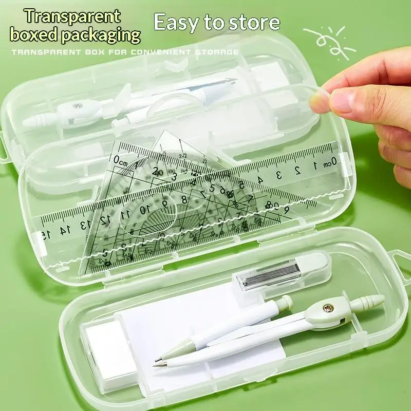 Home Schooling Stationery Kit 3/8Pcs Durable Plastic Ruler Compasses Eraser Measuring Set for Kids Daily Learning
