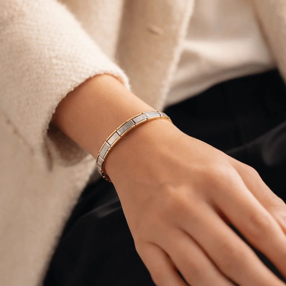 Stretchable Italian Chain Link Bracelet Square Popular Modular Stainless Steel Bracelet HipHop 7mm Elastic Hand Chain Birthday