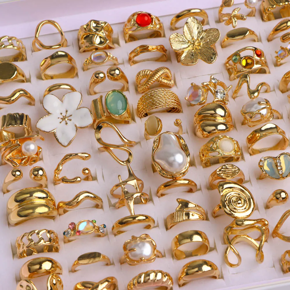 10/20/30/50 قطعة/الوحدة موضة أنيقة سحر فريد غير النظامية مبالغ فيها زهرة المفتوحة خواتم اللؤلؤ للنساء مجوهرات اكسسوارات هدية