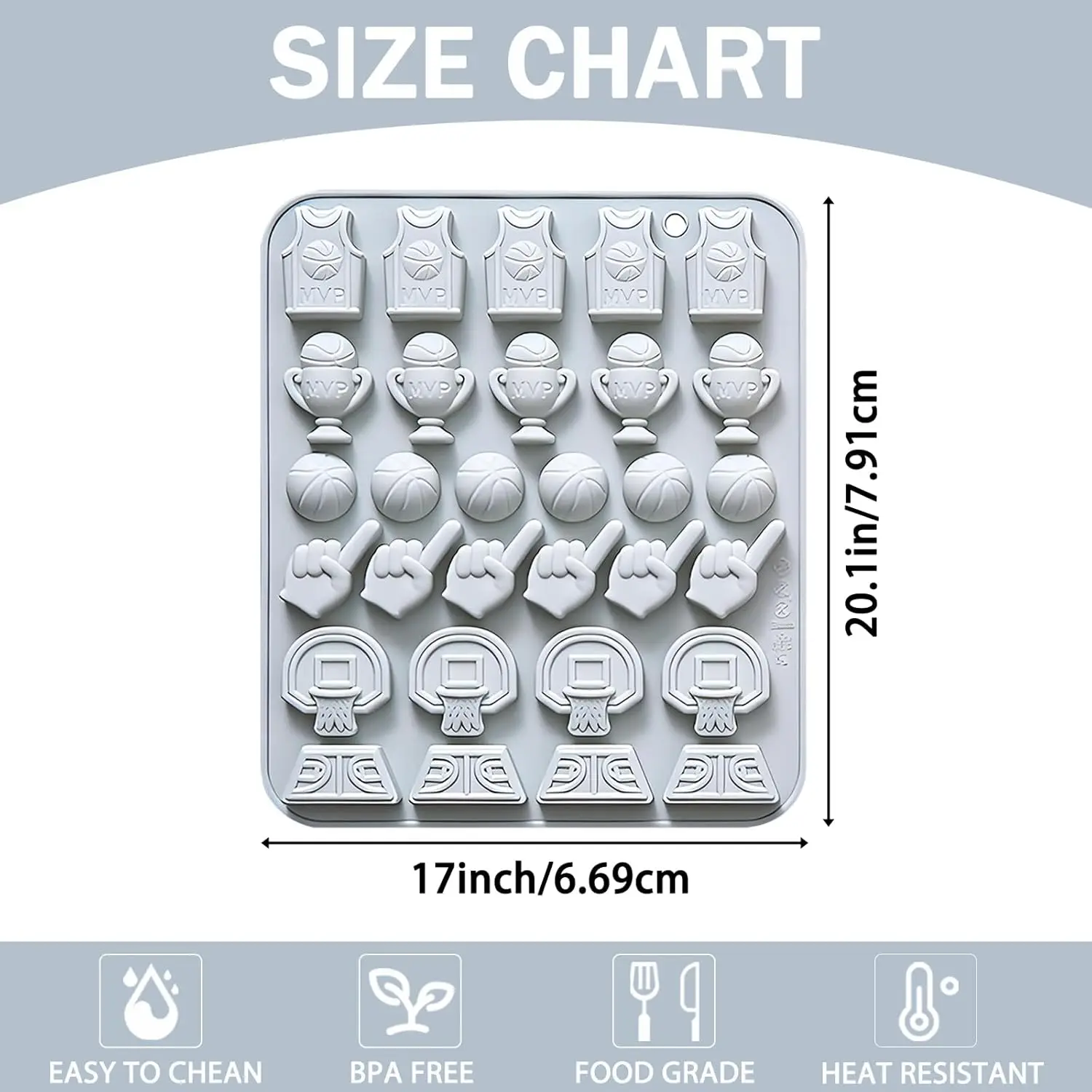 Basketball Chocolate Molds, 30 Cavity Sport Theme Silicone Molds for Cake DIY Decoration, Candy, Ice Cube, Jelly, Wax