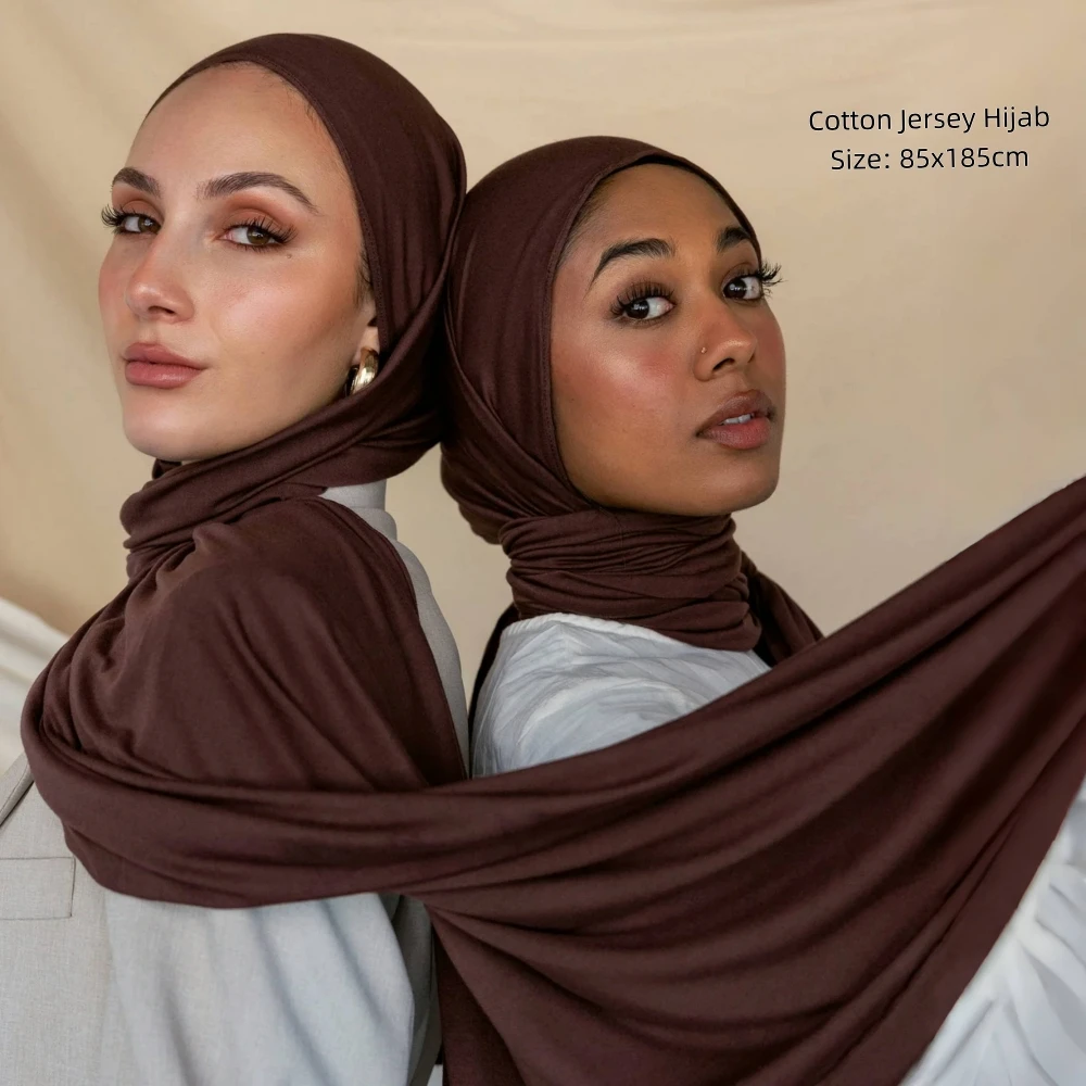 Soft Breathable High Quality Modal Cotton Jersey Hijab Scarf Muslim Women Premium Solid Plain Elastic Turban Headwrap Long Shawl