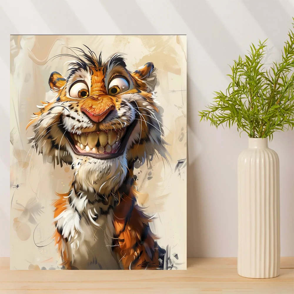 

1pc,It was as if he had seen something that made it happy, a smiling tiger, Modern Canvas Wall Art, Framed, 12x16inch