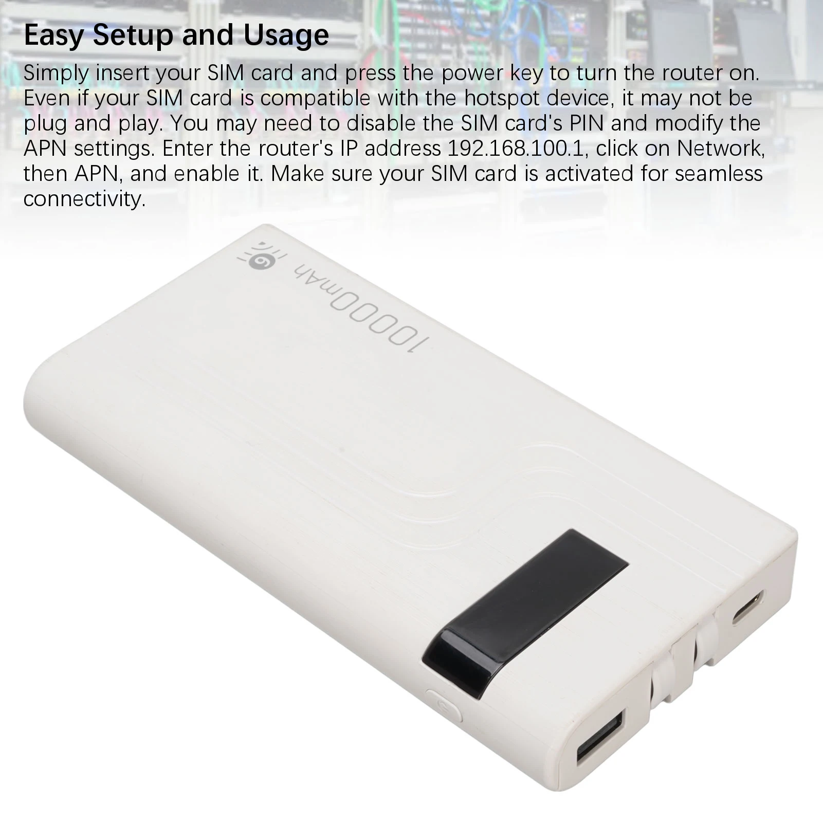 Mobiler 4G-LTE-Hotspot-Router, entsperrt, 300 Mbit/s, kabelloser SIM-Kartensteckplatz, mobiler Router, eingebauter 10000-mAh-Akku, WiFi-Hotspot-Gerät