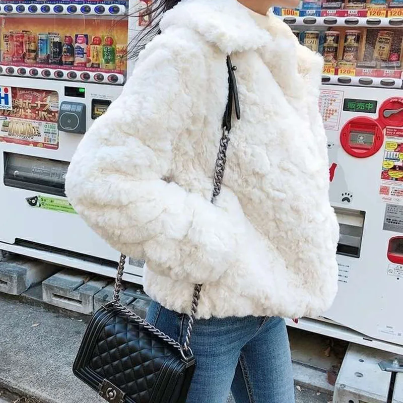 Lucyever Fall Winter 2023 Short Faux Fur Coats Women Thickened Warm Lamb Wool Jackets Female Korean Style Furry Lapel Outwear