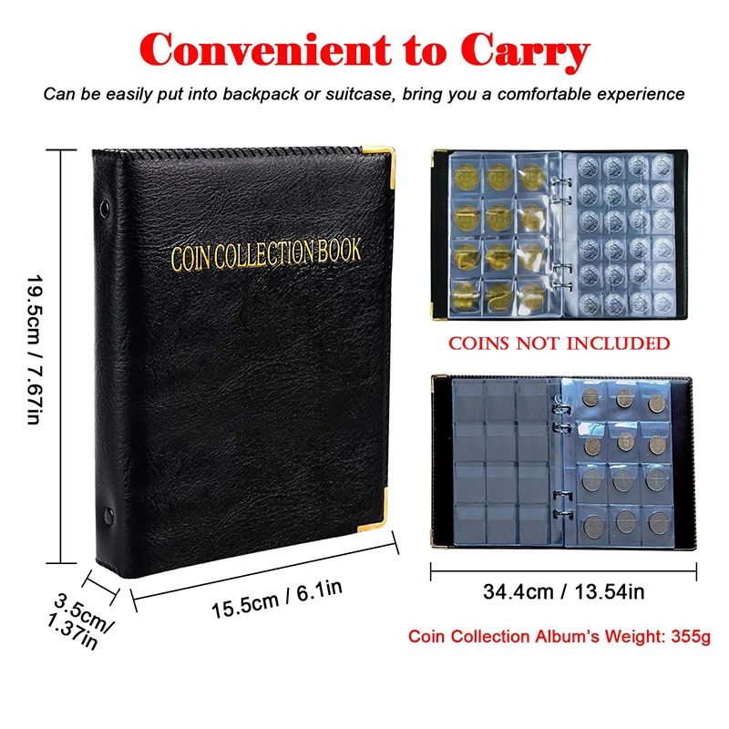 

Coin Collection Album-20 Pages 360 Pockets Coin Storage For Collectors U.S. Pennies Dimes Nickels Quarters Small Badges