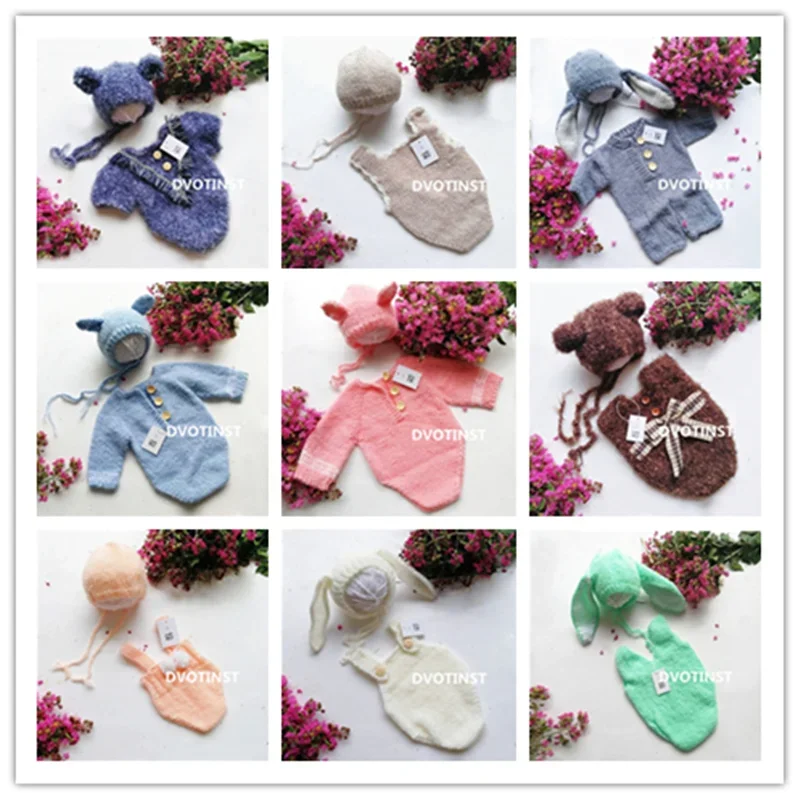 Newborn Photography Props Crochet Knitted Baby Clothes Outfits with 2pcs Hat Set for Photo Shoot Accessories Studio Shooting