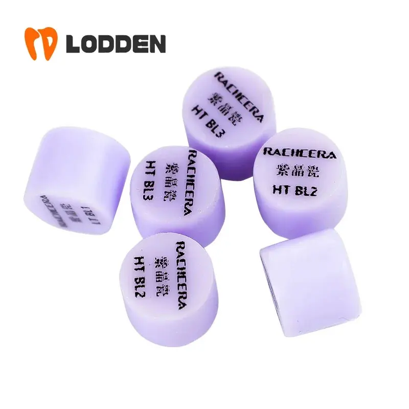 

LODDEN 10pcs Lithium Disilicate Purple Press Dental Lab Tablets Glass Ceramic Ingots HT/LT Pressing for Ultra-thin Veneer