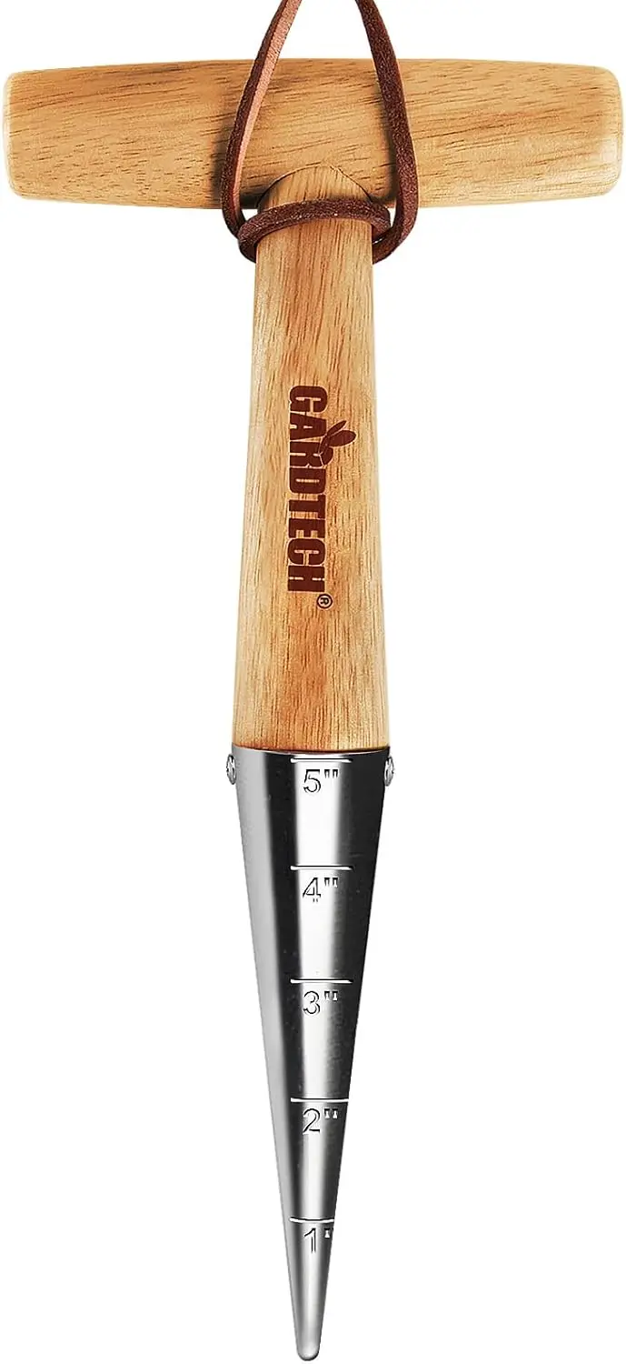 Stainless Steel Hand Dibber with Wooden Handle, Lightweight Bulb Planter for Tulip Daffodil Crocus Garden Tool