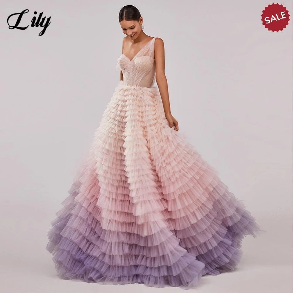 فستان حفلات رائع متدرج وردي من الزنبق على شكل قلب بكتف واحد للحفلات الراقصة للمرأة على شكل حرف a بطبقات توتو فستان سهرة مخصص #2