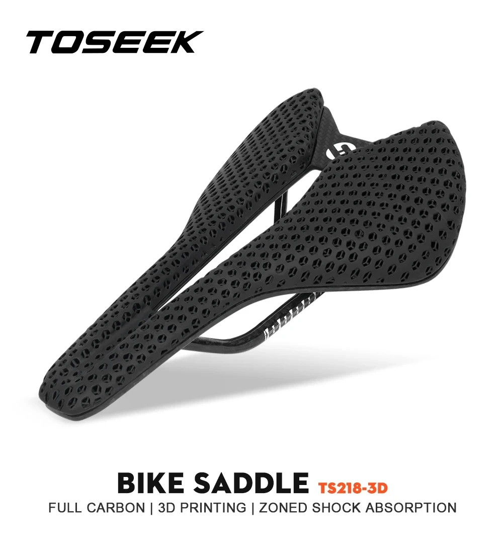 TOSEEK TS218 3D Printed Saddle Carbon Fiber Bicycle Mountain Road Bike Seat MTB Cycling Cushion Parts Size 250*145mm