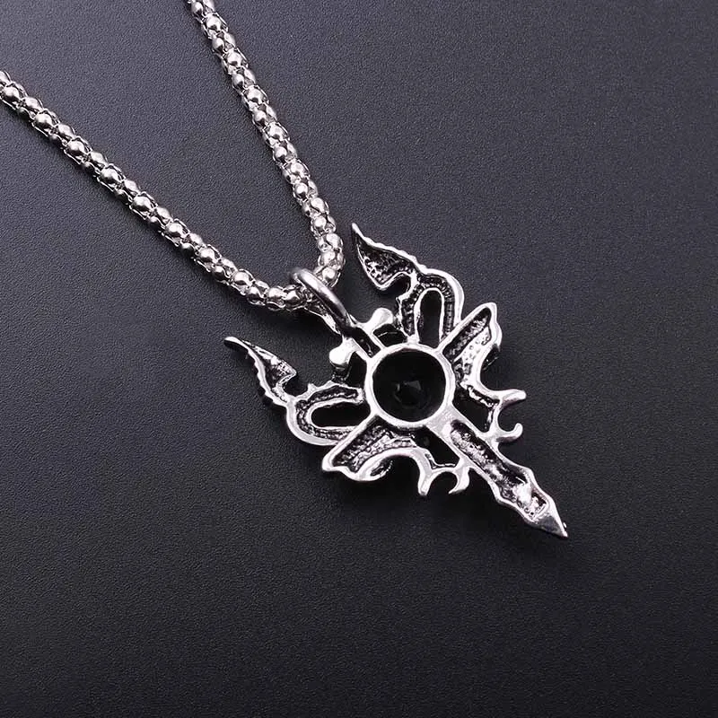 Double Dragon Black Gem Cross Necklace Punk Personalized Pendant Jewelry Accessory for Women Men Trendy Gifts view 5