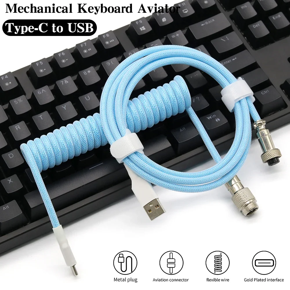 Mechanical Keyboard Aviation Plug Coil USB Type-C Cable Metal Pilot Connector Game GX16 USB Keyboard Cable Keyboard Accessories