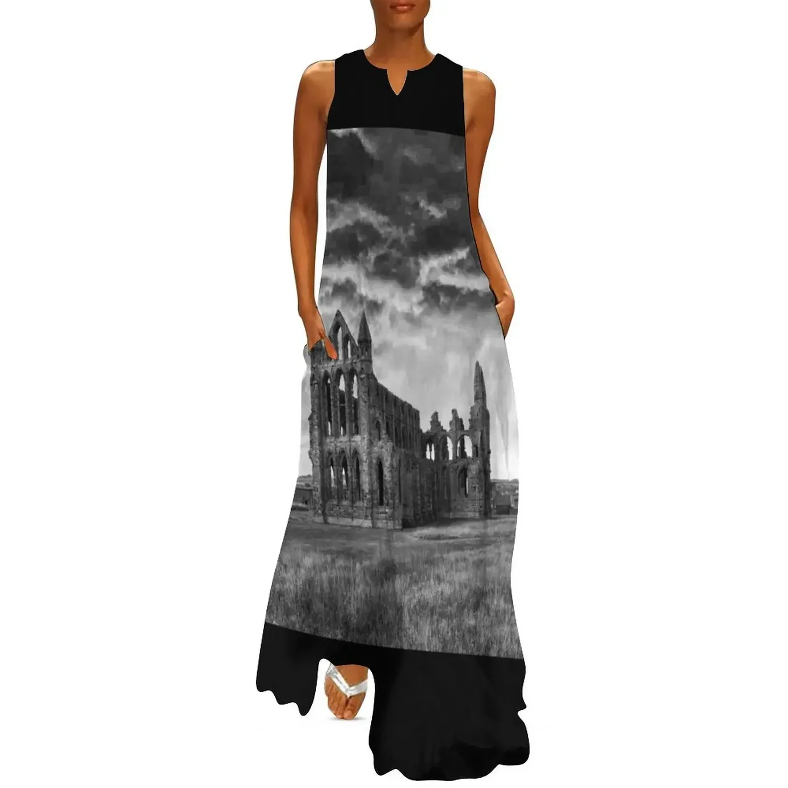 

Whitby Abbey Storm Clouds Monochrome Long Dress Clothing female Dress