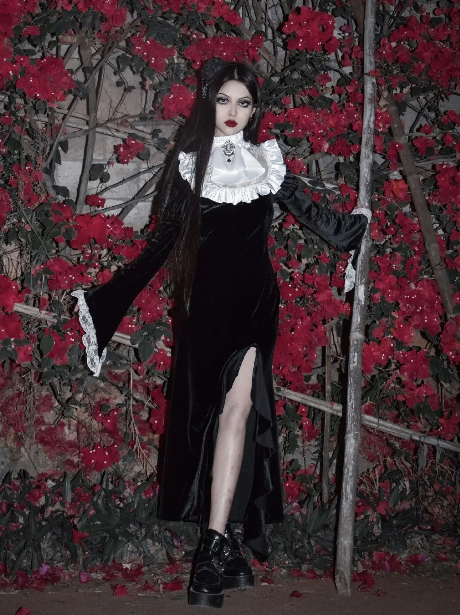 Robe longue en queue de poisson en velours pour la fête d'Halloween, costume de nonne vampire, robe Lolita, gothique, médiévale, victorienne, cosplay classique