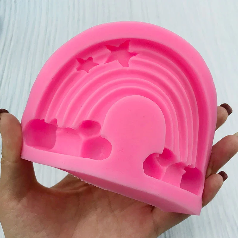 3D สวยช็อกโกแลต Rainbow Mould เค้กตกแต่งเบเกอรี่ Fondant พุดดิ้ง DIY ดินเรซิ่น Art รูปแบบเตาอบไอน้ําม