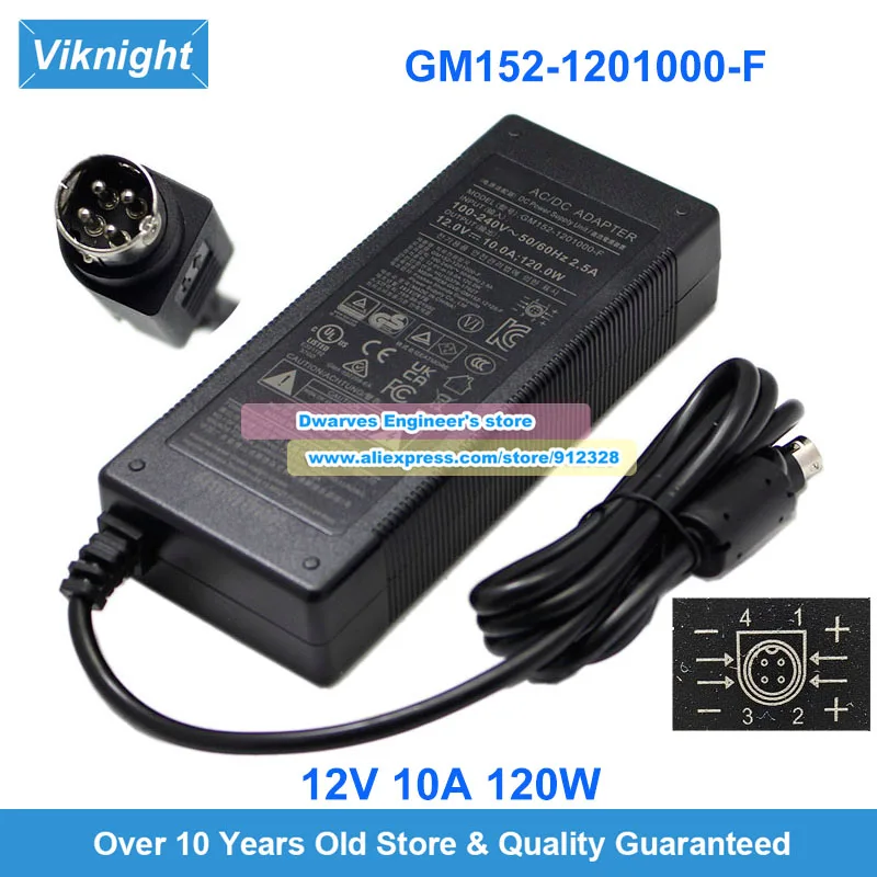 

GM152-1201000-F GM130-1201000-F Адаптер переменного тока 12В 10А 120Вт, зарядное устройство для ноутбука, 4-контактный блок питания MSIP-REMGM152-1201000-F HU10379-17027