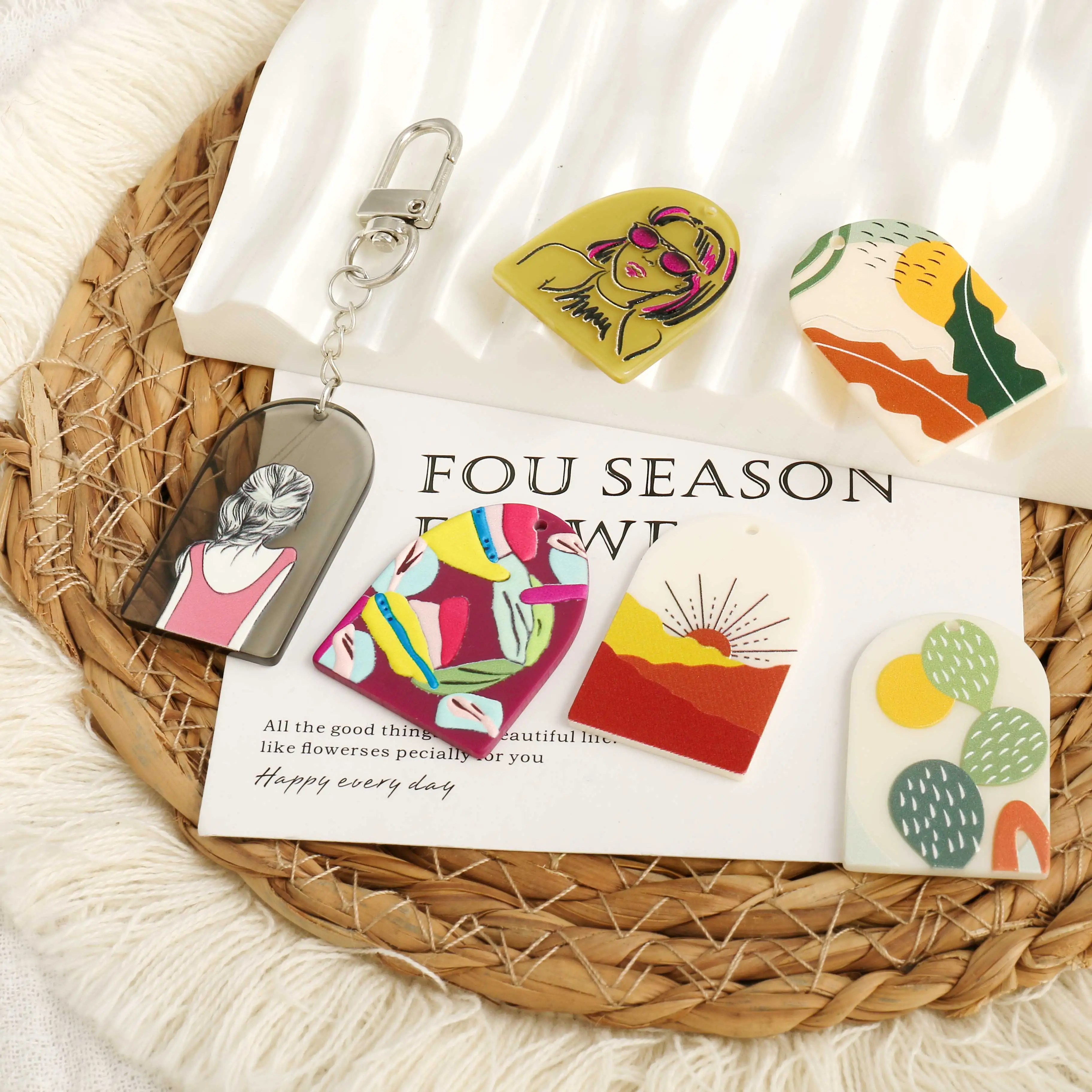 6‑Pack New Trendy Acrylic Printed Irregular Pendants, suitable for pendants, necklaces and bag charms