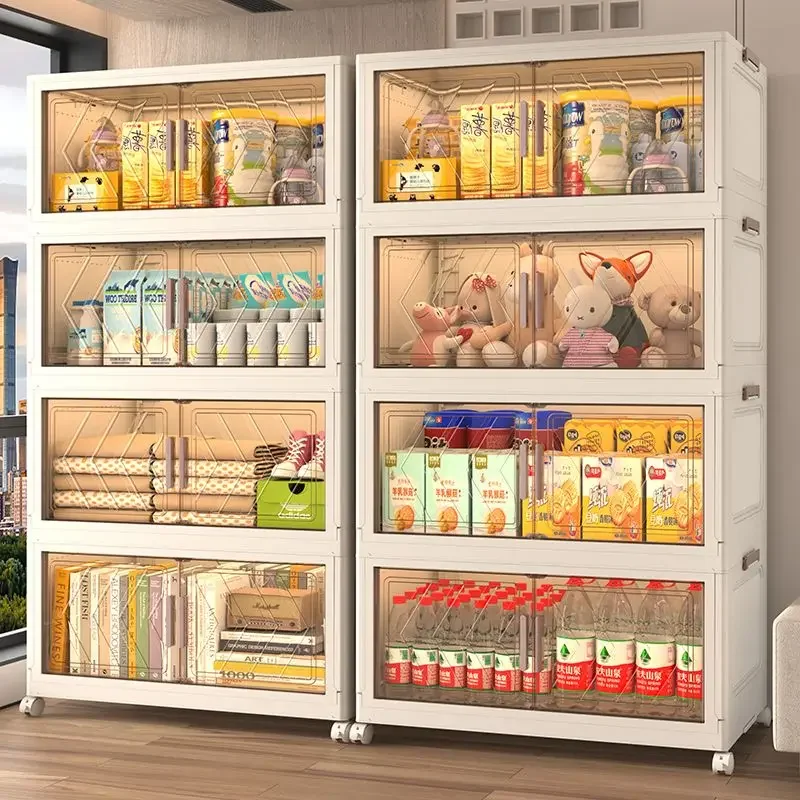 

ZLarge Capacity Folding Storage Cabinet Plastic Clear Container Bins Installation-Free Home Living Room Sundries Wardrobe﻿ Locke