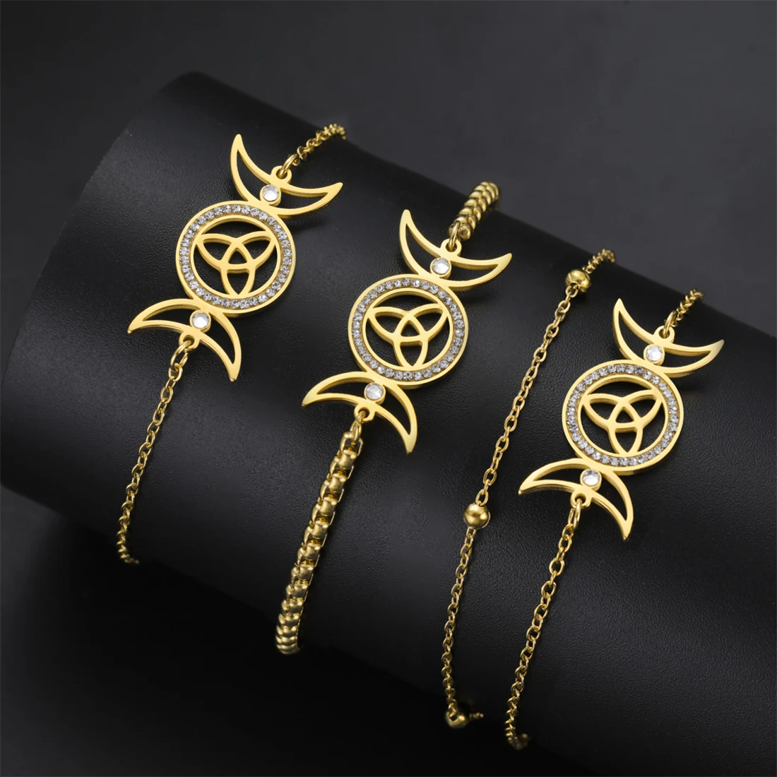 EUEAVAN Witch Triple Moon Goddess Bracelet Stainless Steel Magical Trinity Celtic Knot Symbol Bracelet Women Amulet Jewelry Gift