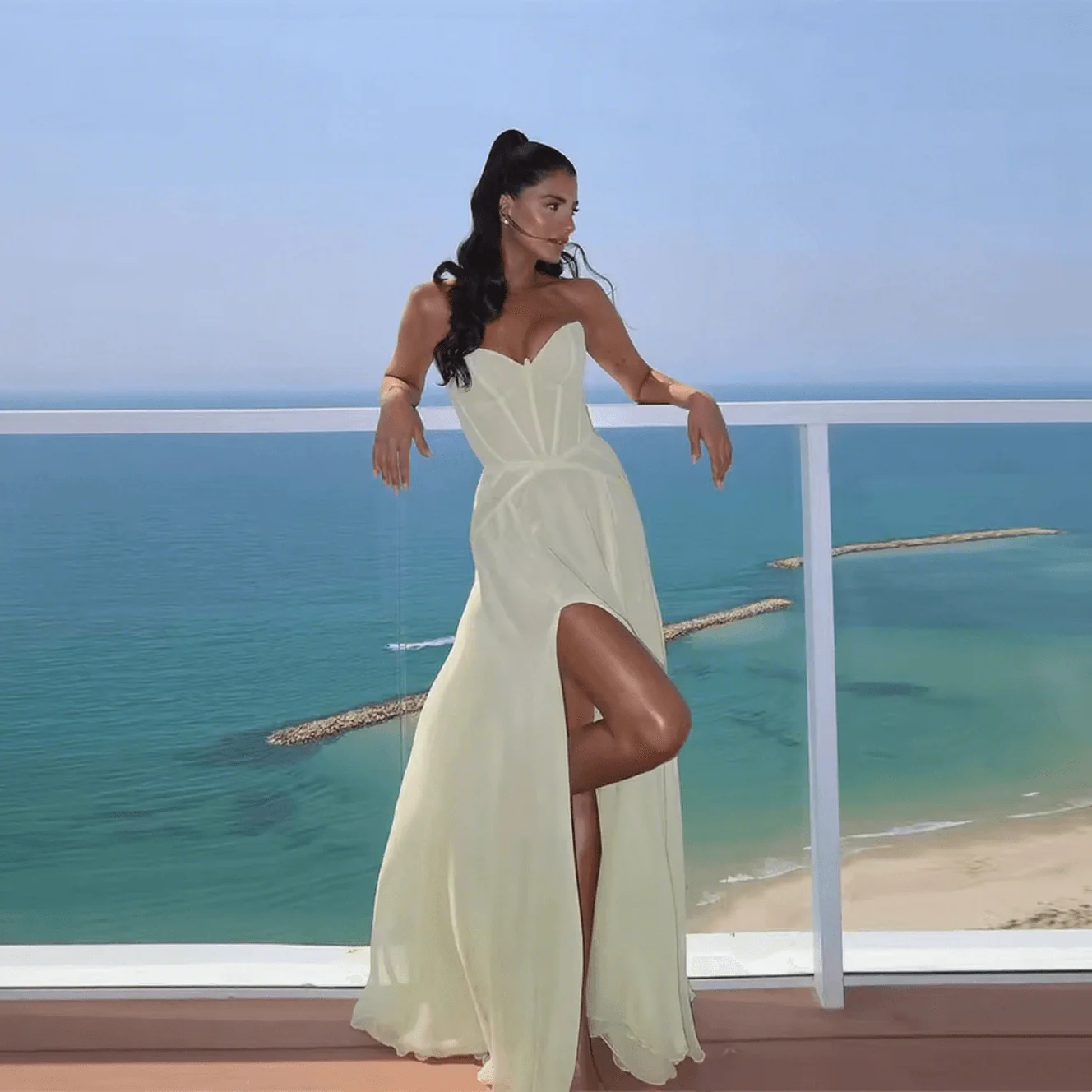 2025 Mint Green Chiffon Beach Evening Dresses High Slit Prom Dress Floor Length Vestidos De Fiesta Robe De Soiré Customized