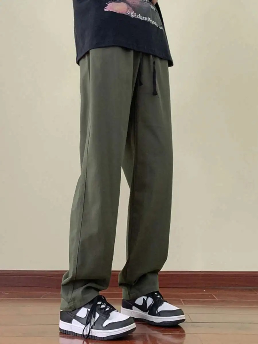 

Trendy Men's Straight Leg Work Pants Casual Loose Wide Leg Leisure Belted Large Size Trousers Comfortable Straight Fit Trousers