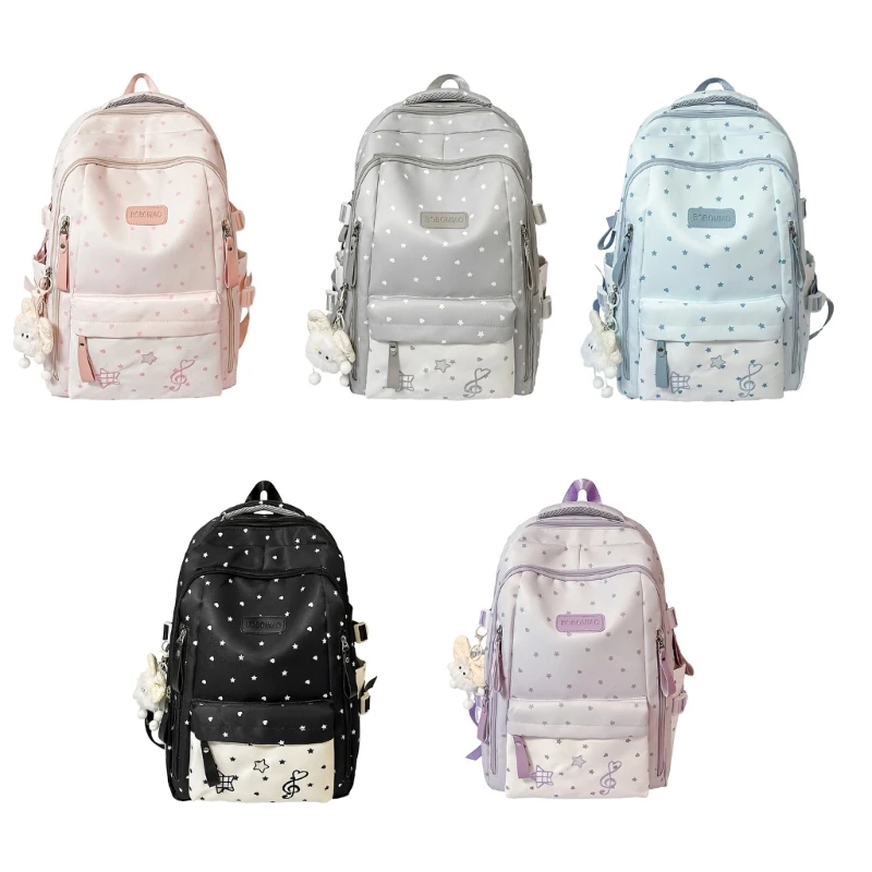 Travel Daypack Large Capacity Laptop Backpacks College Student School Bookbags Star Heart Print School Backpack Daily Wear