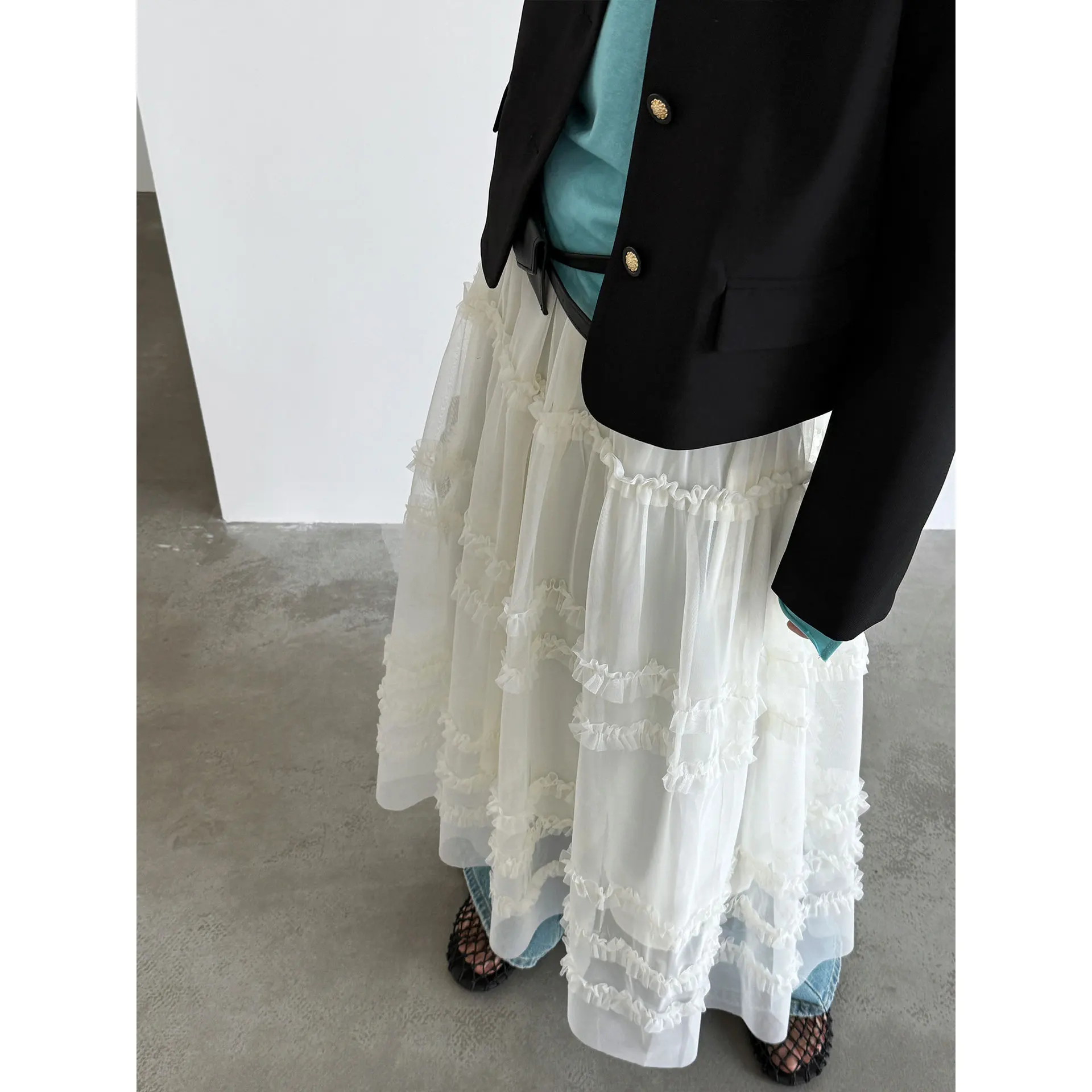 Women Skirts Solid Skirt A Line Mesh Lettuce Hem Elastic Empire Waist Ankle Length Slight Strech Loose Casual Office 2026 Spring