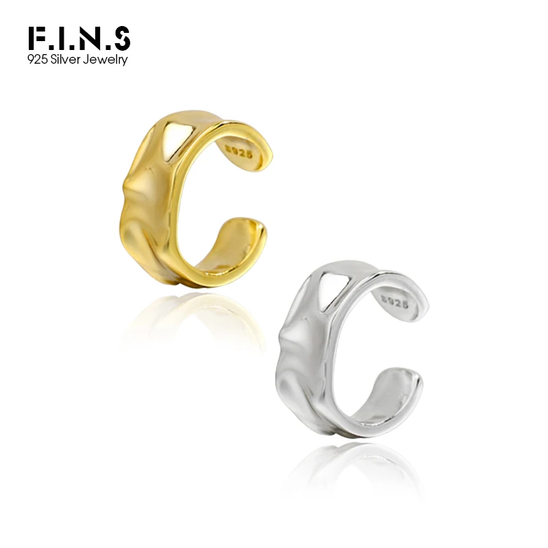 F.I.N.S ONLY 1Piece 925 Sterling Silver Irregular Uneven Ear Clip Men and Women Fashion Glossy Ear Bone Cuff Silver 925 Jewelry