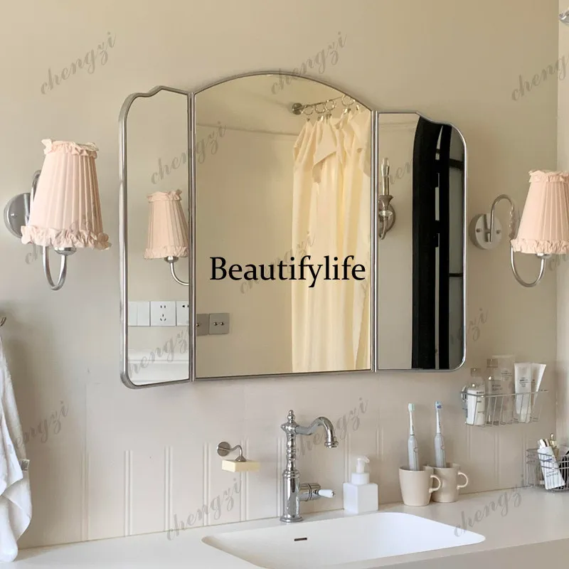 French tri-fold mirror retro wall-mounted toilet bathroom, desktop desktop folding vanity mirror wall decorative mirror