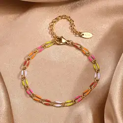 Hip-hop Stainless Steel Oval Chain Bracelet for Women, Adjustable 18K Gold Plated Enamel Plating Bracelets Wholesale Jewelry