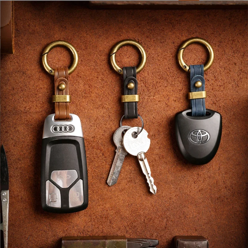 Titanium Alloy Leather Keychain with Carabiner