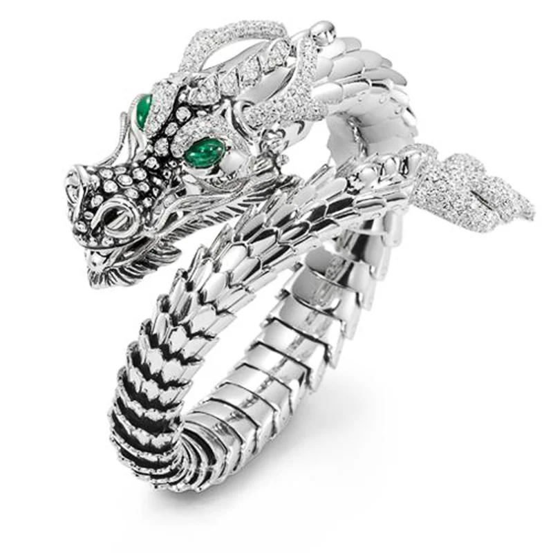 Bague en Zircon vert délicat pour hommes, tempérament de personnalité, mode exagérée, Dragon réglable, décorations de Banquet, cadeau