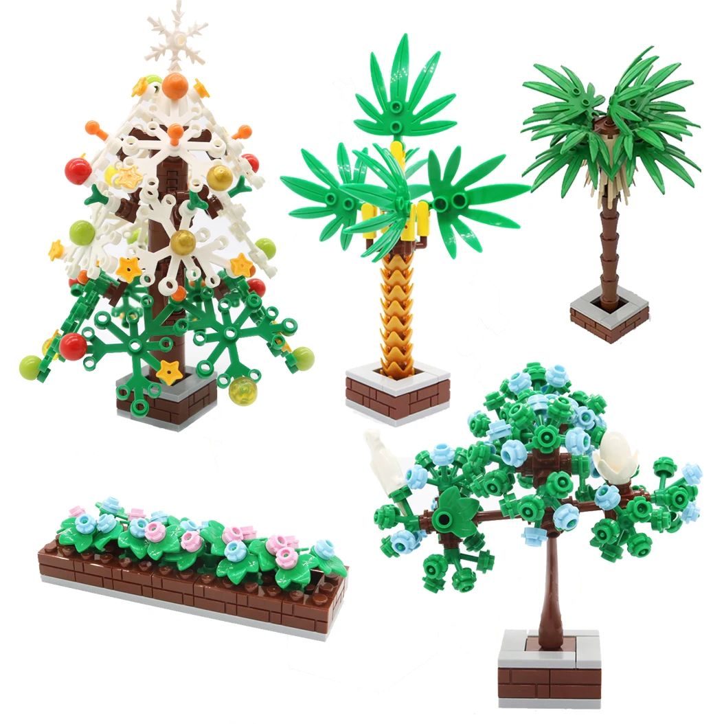 MOC-Urban Road Plant Green Tree Decoration para crianças, blocos de construção, modelo DIY, acessórios para tijolos, brinquedos, árvore de Natal