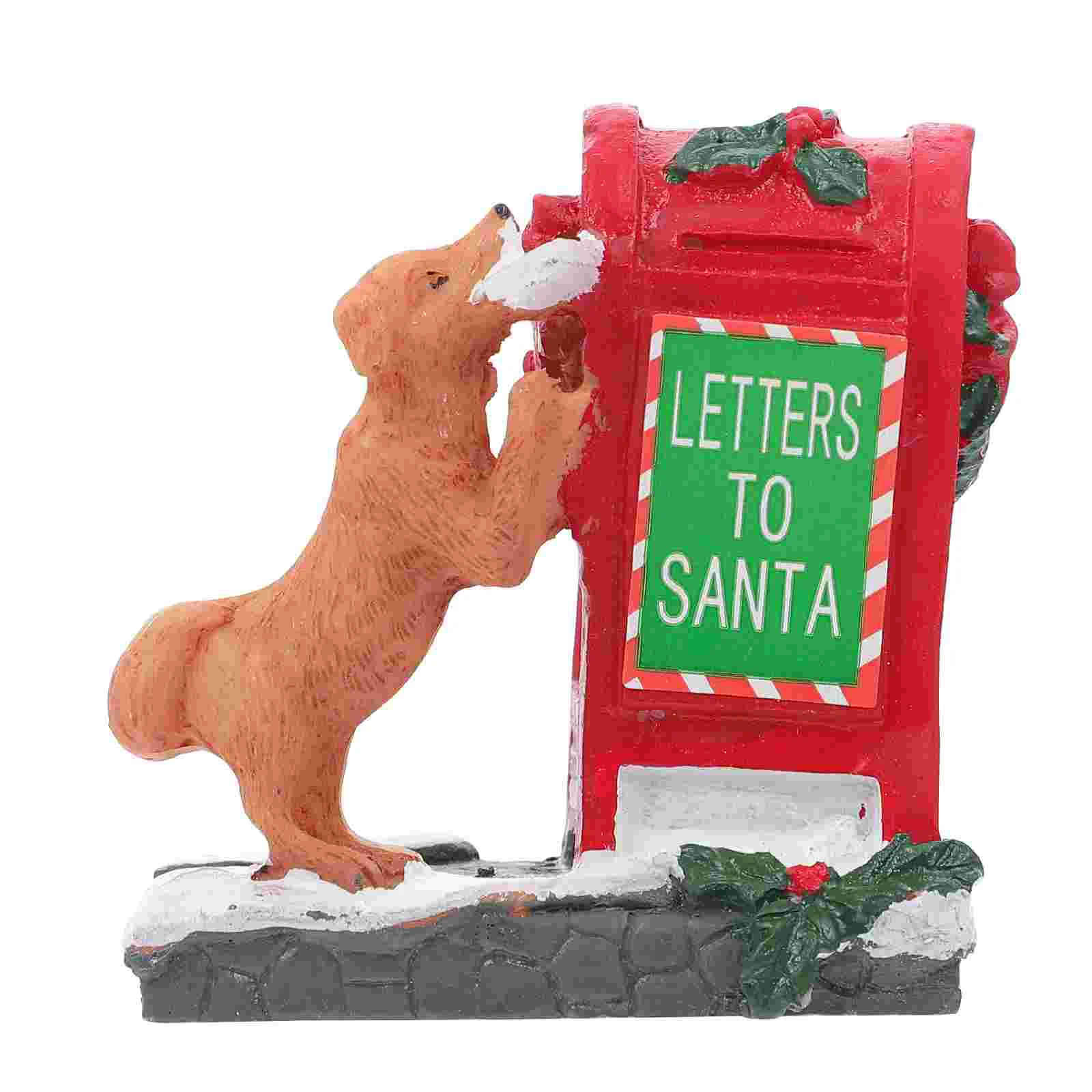 Little Red Dog Ornament Christmas Mailbox Figurine Xmas Tabletop Gift Miniature Decorations Outdoor