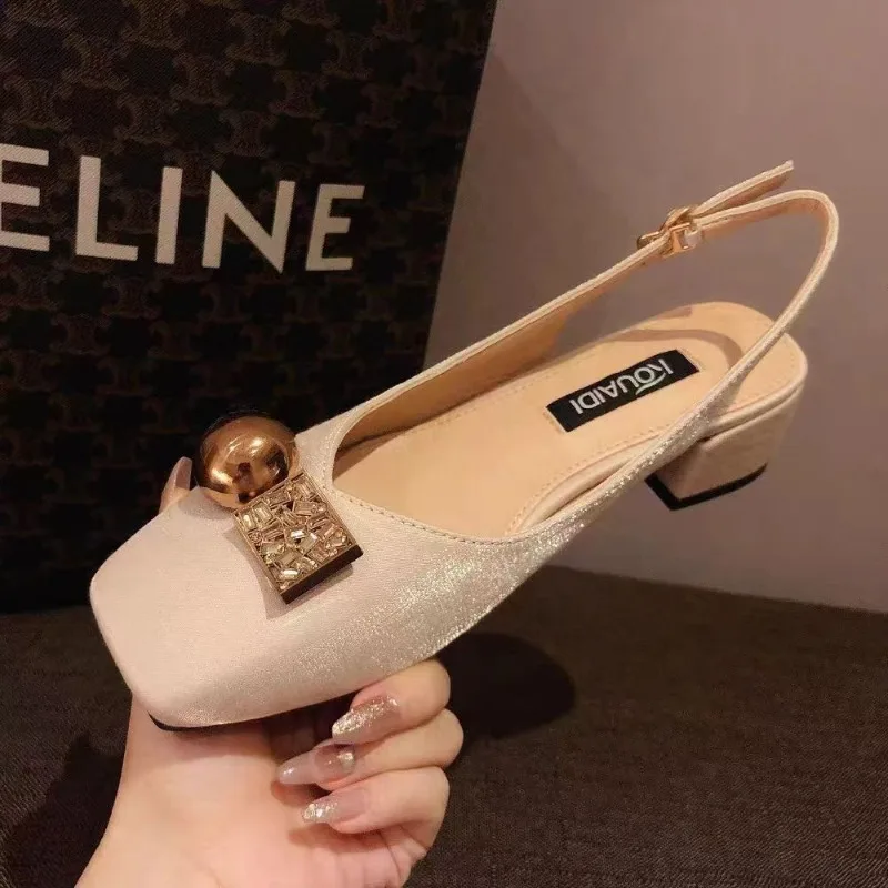 

Womens High Heels Fashion Squared Toe Leather Slingbacks Pumps Elegant Lady Heeled Pump Shoes Autumn Luxury Heel Shoe