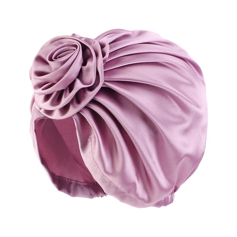 Silky flower Turban Hat Fashion Female satin Bandana Headband Women\'s Hair Cover Cap Ladies Head Wraps Muslim Headscarf Bonnet