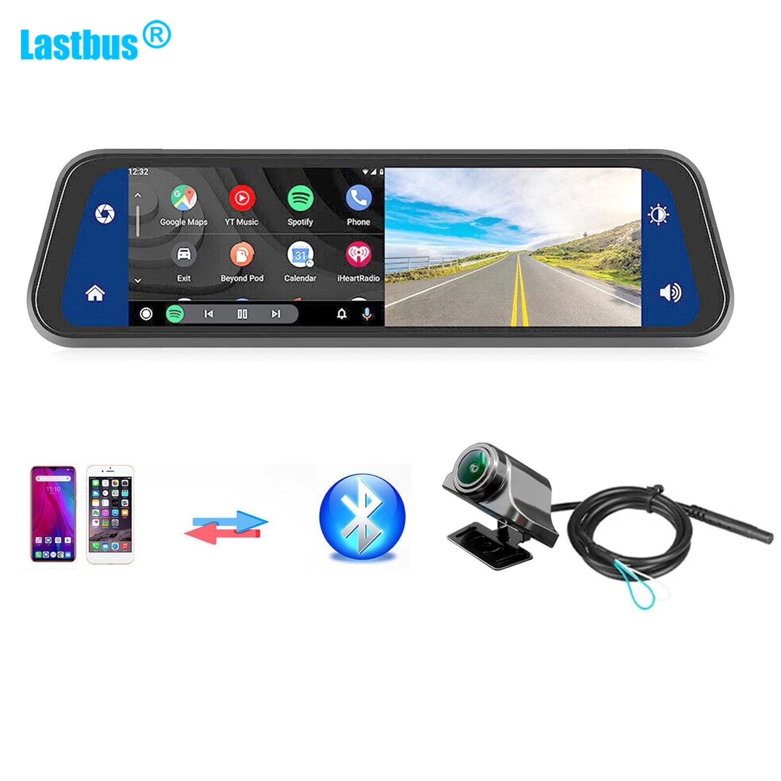 

Lastbus 1080P 9.66 Inch Dash Cam Rearview Mirror DVR Recorder Dual Lens Touch Screen with Wireless Carplay Android Auto