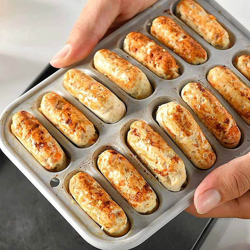 Molde de silicona con tapa para hacer salchichas, herramienta para hornear pasteles, 14 rejillas