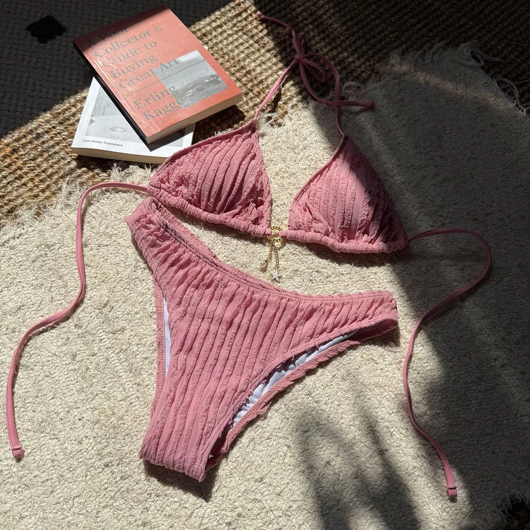 Gefalteter Neckholder-Bikini, Damen-Badeanzug, zweiteiliges Bikini-Set, brasilianischer Badeanzug mit hohem Beinausschnitt, Badebekleidung, Modell V6209S. – Detail 39