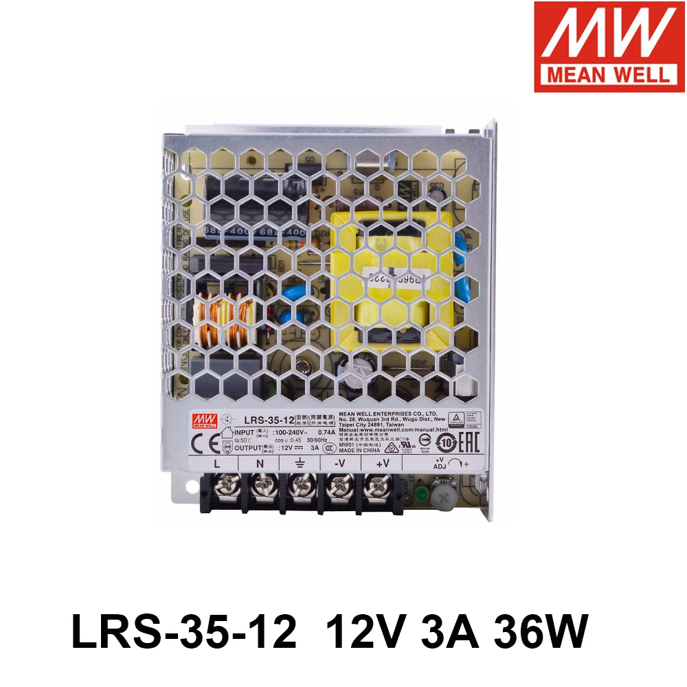 

Оригинальный блок питания Mean Well LRS-35-12 Meanwell, 85-264В/120-373В AC/DC, 5В 7А 35Вт, одноканальный импульсный источник питания
