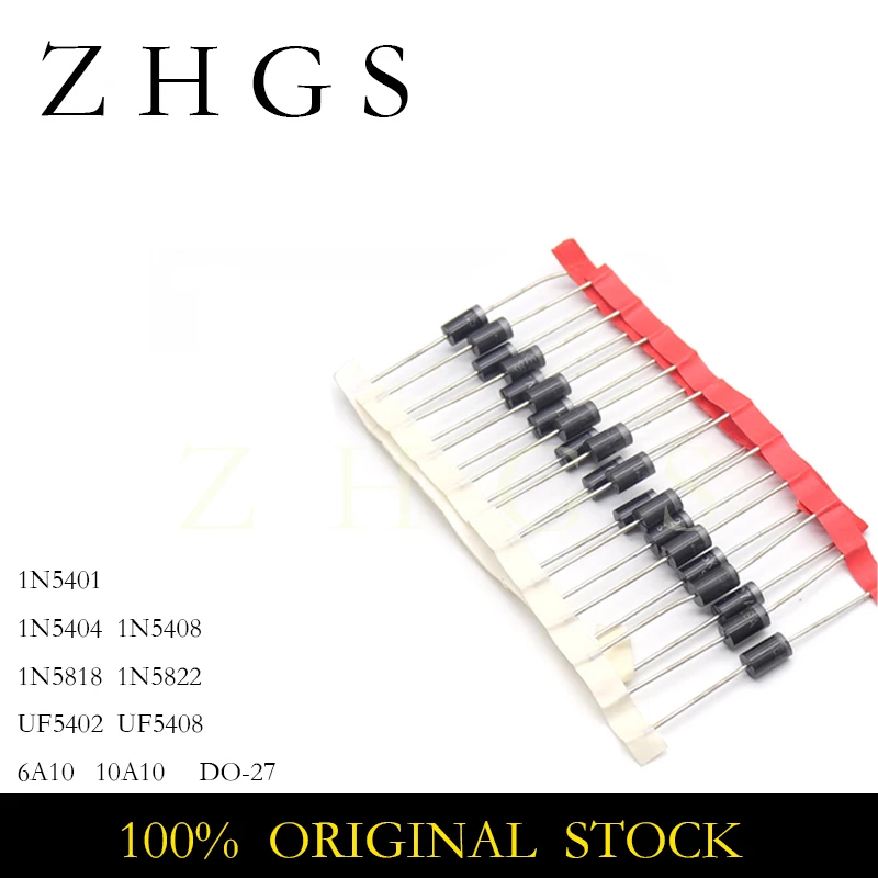 100PCS 1N5408 1N5404 1N5401 1N5822 1N5818 UF5408 UF5402 6A10 10A10 DO-27 Rectifier Diode