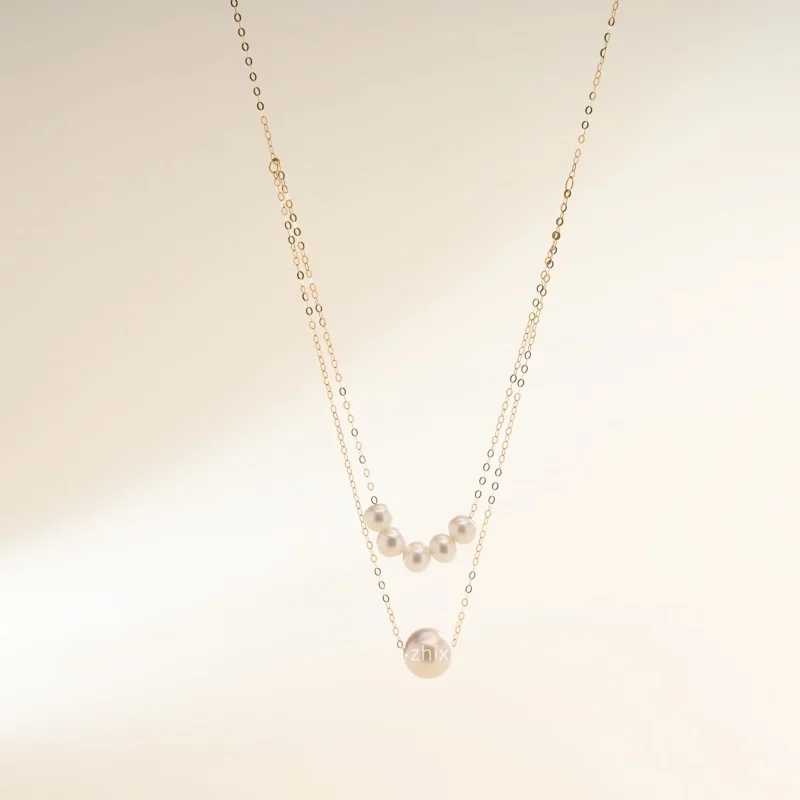 

Новое ожерелье из желтого золота 18 карат, кулон, ювелирные изделия au750, натуральный пресноводный белый круглый модный свадебный подарок для женщин X1017