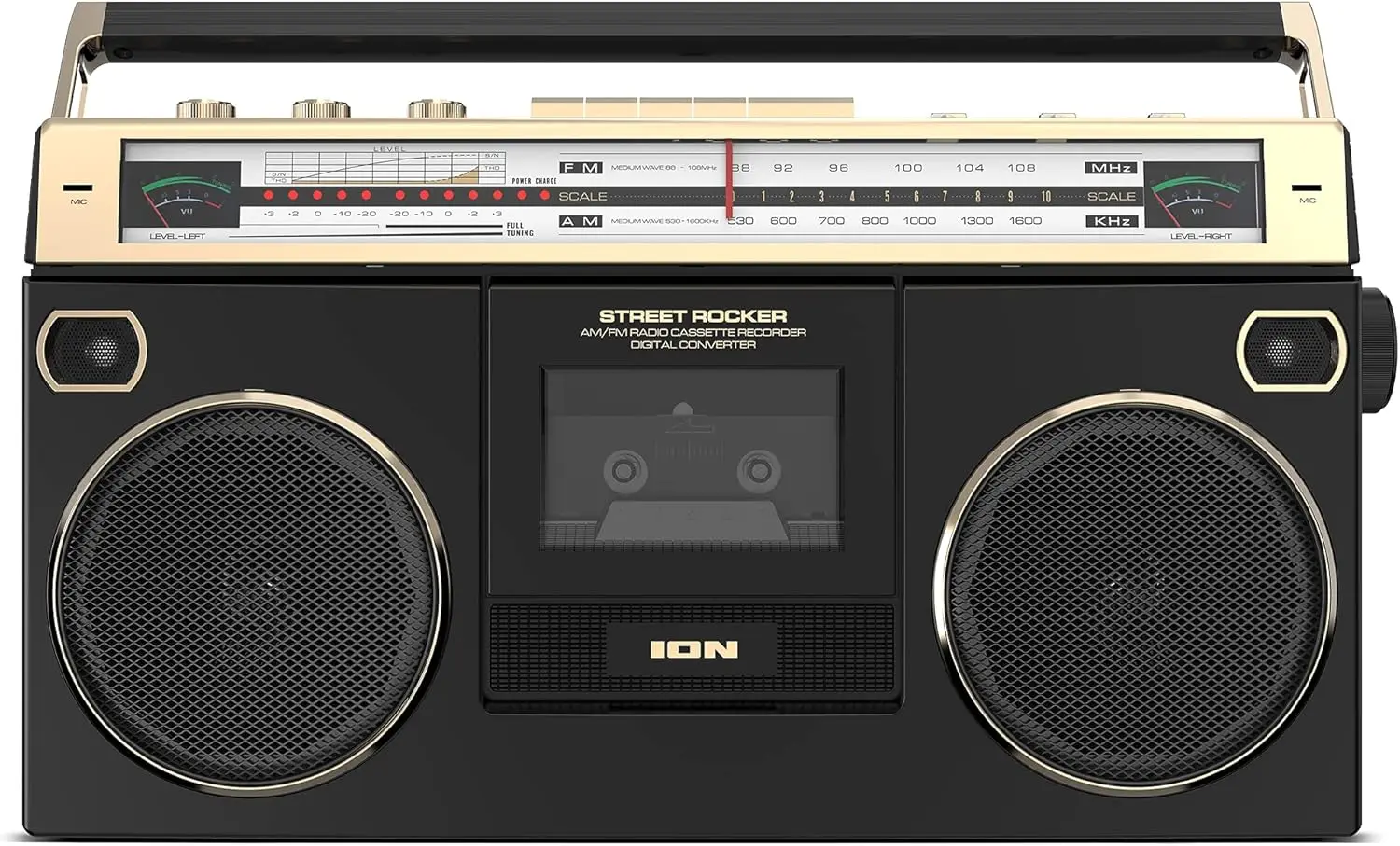 1980S-Style Portable Bluetooth Boombox  Radio Cassette Player Recorder, VU Meters, USB Recording