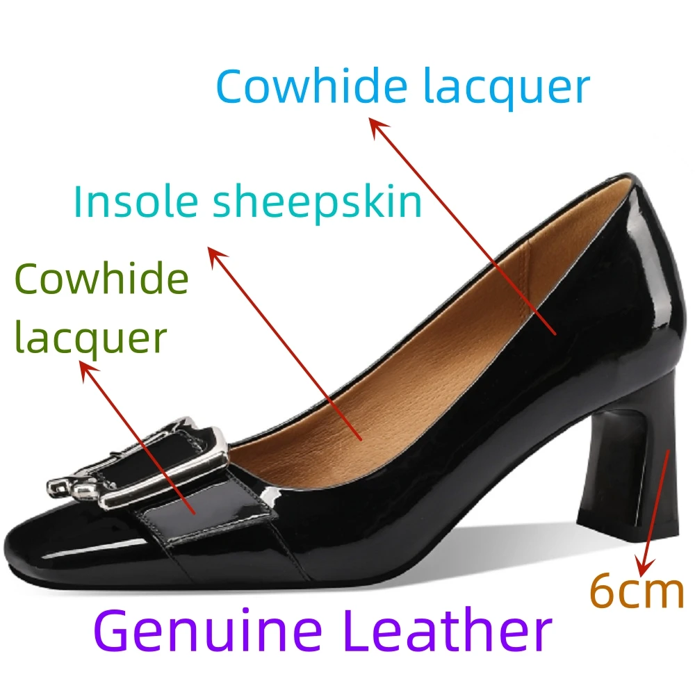 【JOCHEBED HU】Women\'s Genuine Leather High Heeled Shoes Temperament Square Toe Shallow Mouth Elegant Balance Shoes 33-43